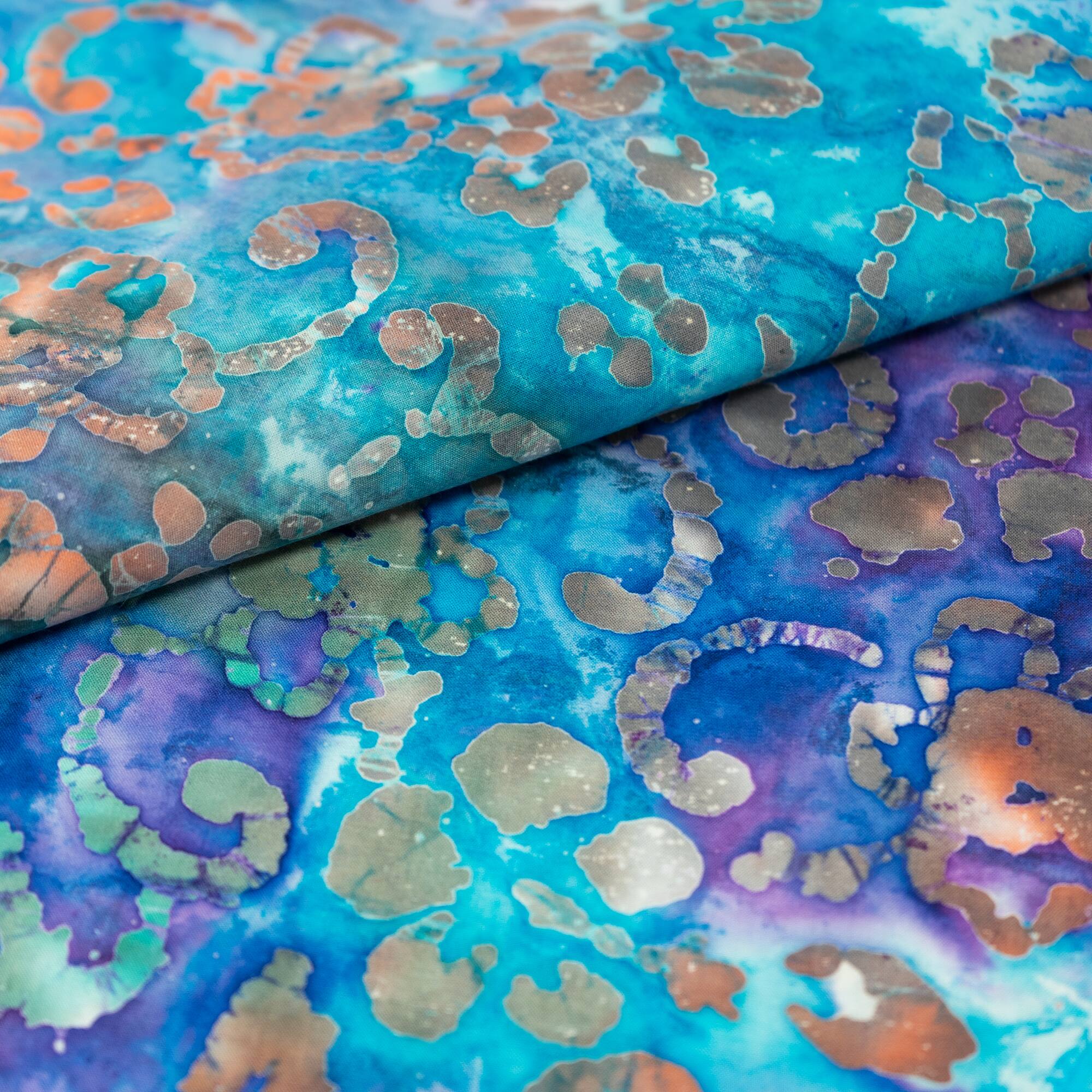 SINGER Batik Green & Purple Flower Cotton Fabric